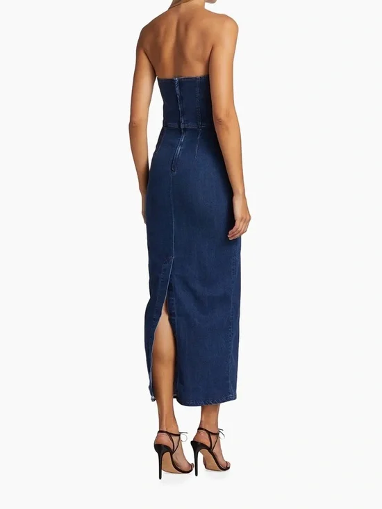 Reformation Strapless Denim Maxi Dress in Dark Blue - Picture 2 of 6